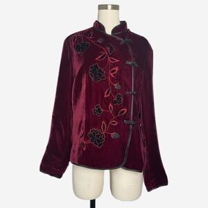 Vintage Y2K Carole Little red velvet floral embroidered mandarin jacket silk M